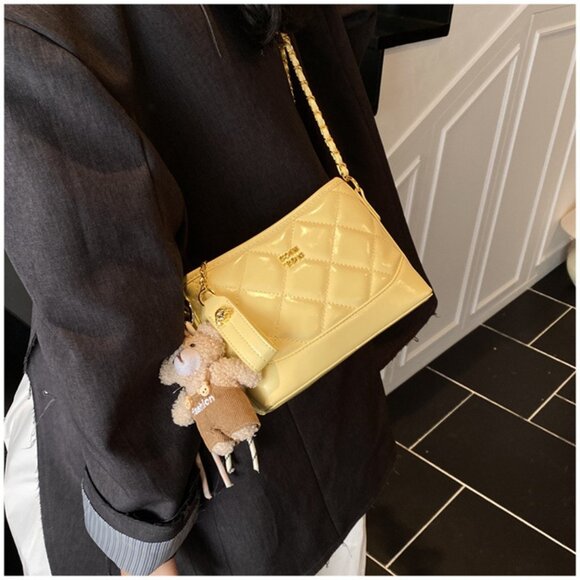 Quilted Chain Strap Mini Crossbody Bag w/Charm /Multiple colors available - Picture 2 of 14